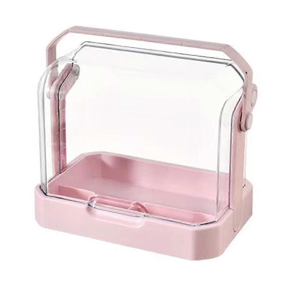 Cosmetic Organizer Dustproof Desktop Vanity Makeup Skincare Products Storage Box with Handle - Pink