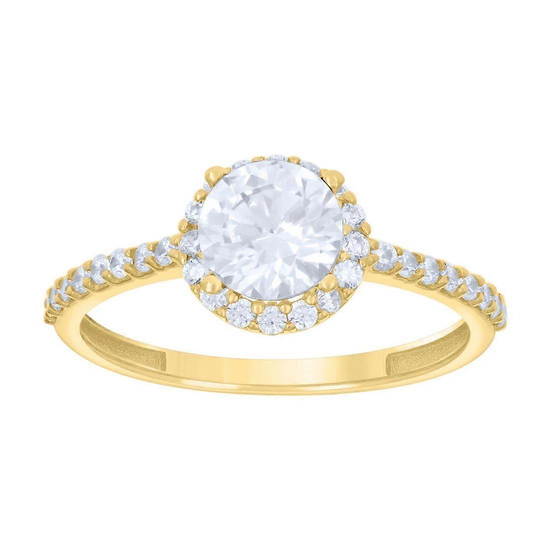 Bague tendance pour femme en or jaune 14 carats avec halo de zirconiums cubiques, largeur 5,1 x 7,9 mm - 2,0 grammes