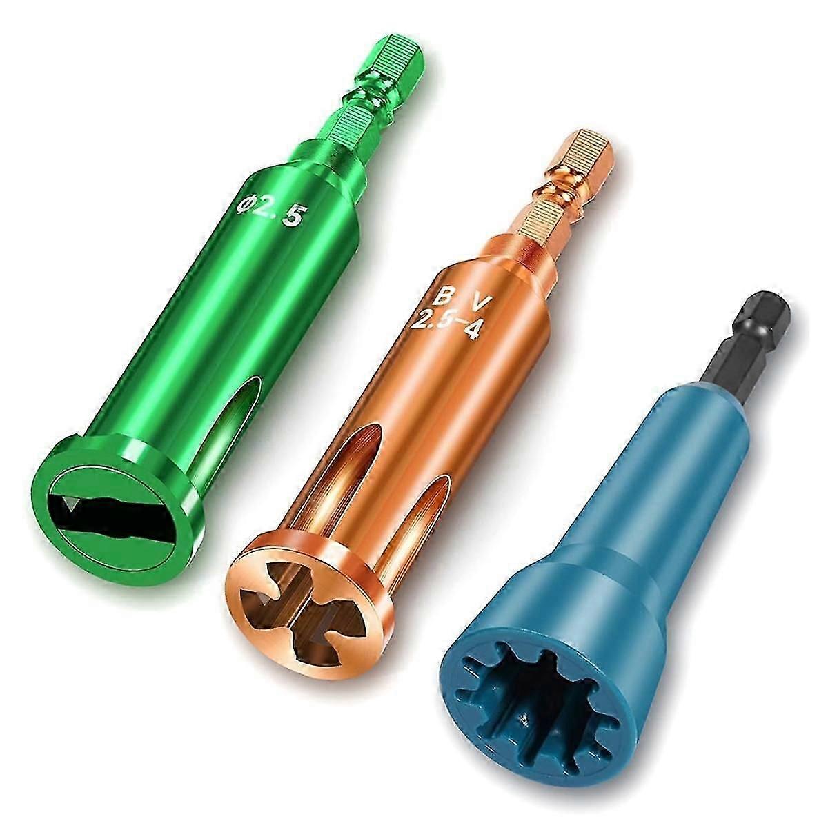 3-In-1 Wire Twister and Stripper Set - Metal Construction with 3 and 5-Way Stripping 1/4 Inch Chuck for Power Drills