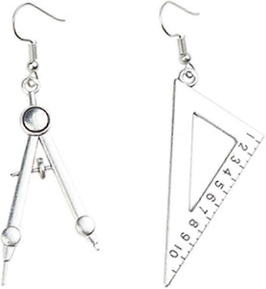 Heyone Unique Asymmetrical Math Compass Triangle Ruler Students Dangle Earrings Math Teacher Jewelry