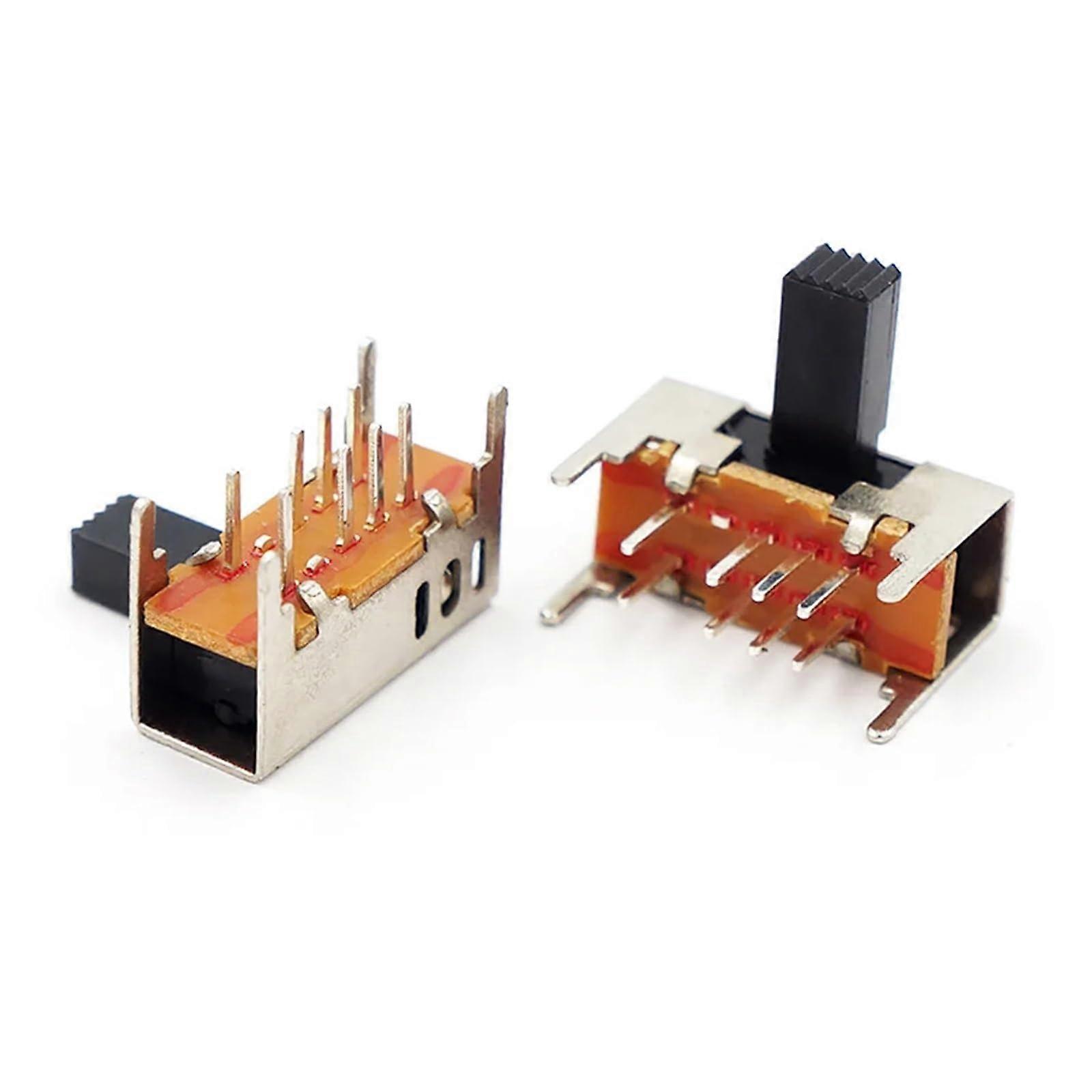 ElectronicSwitch 10PCS Panel PCB 8 Pin 3 Position 2P3T Slide Switch Side Straight Foot Switch Handle Toggle Power Switch Handle Height 10MM