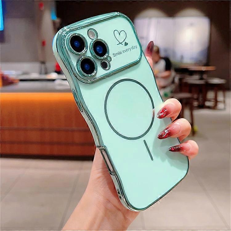 Compatible For iPhone 16 Pro Max Magnetic Case Electroplating Wave Edge TPU Phone Cover Heart Pattern