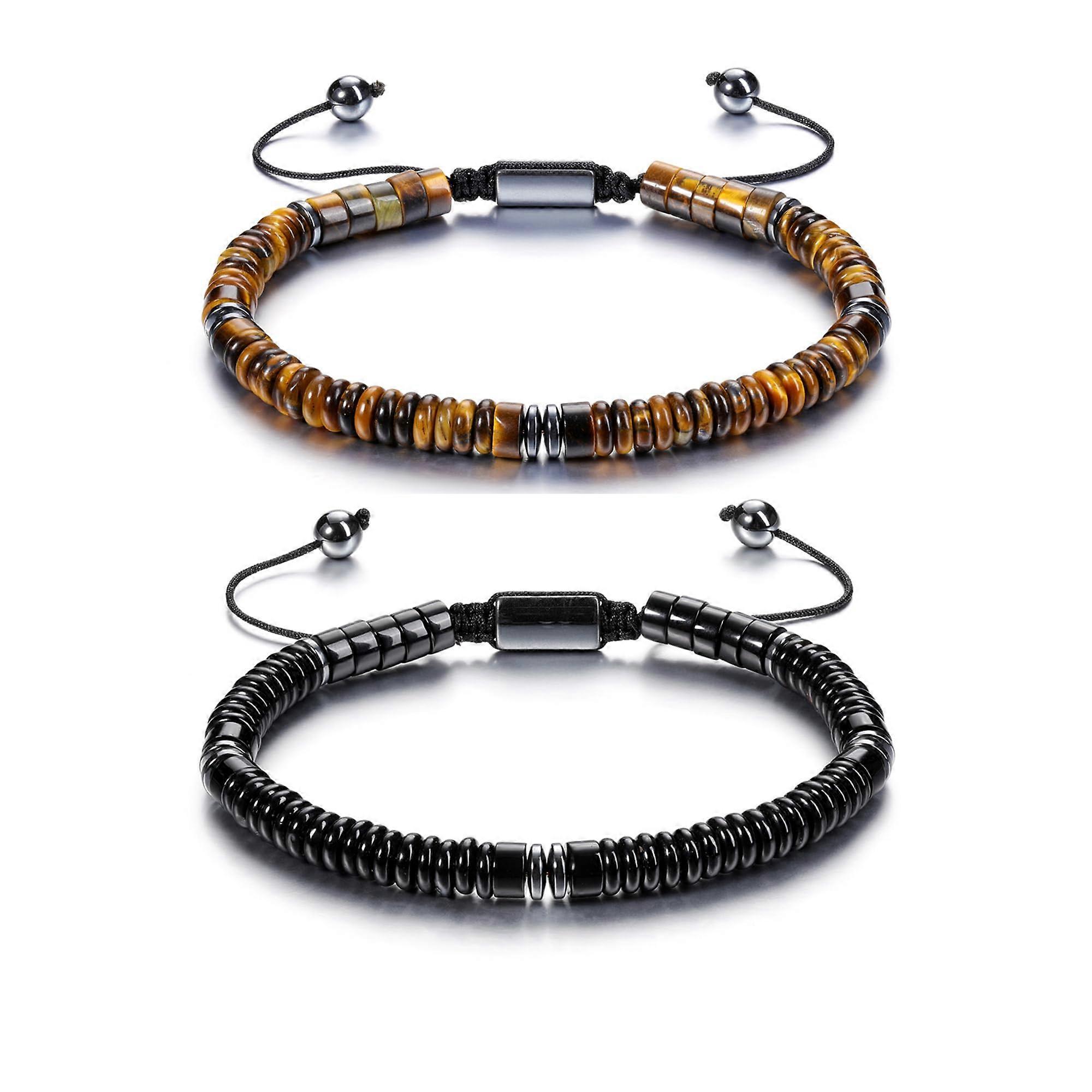 Healing Crystal Bracelet for Men Adjustable Hematite Black Obsidian Tiger Eye Gemstone Beads for Anxiety Relief