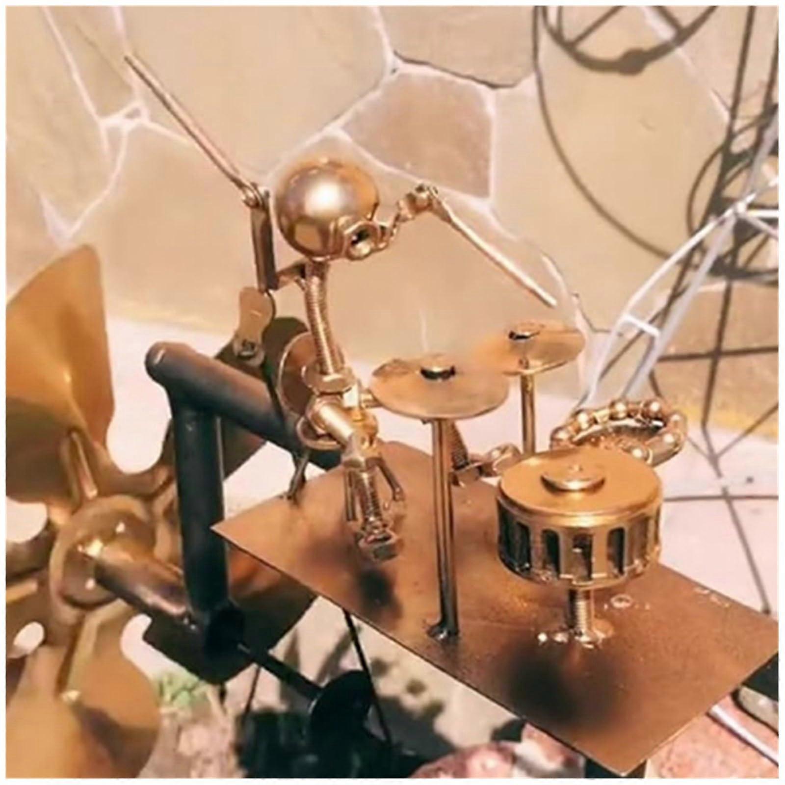 Handmade Metal Drummer Windmill Garden Stake | 2025 Percussionist Wind Chime Sculpture | Outdoor Wind Spinner Ornaments