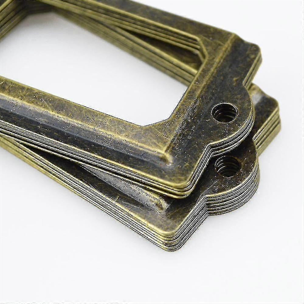 12pcs Antique Brass Metal Label Pull Frame Handle File Name Card Holder For Furniture Cabinet Drawer Box Case Bin