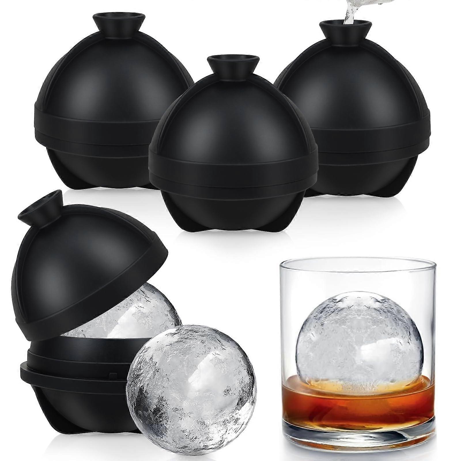 Silicone Ice Cube Tray, Pack of 4, Large Ice Cube Tray with Round Lid, Ice Ball Mould, BPAFree, Easy Release for Whiskey, Cocktail (Black)