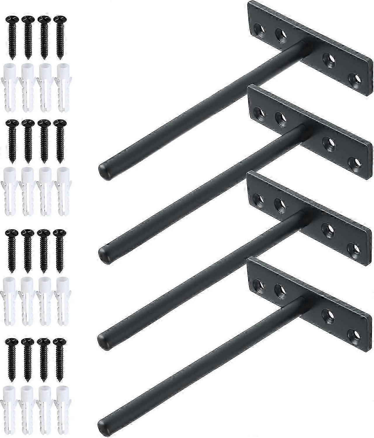 Support d'étagère flottant invisible et robuste, 150 mm, noir, 4 pièces