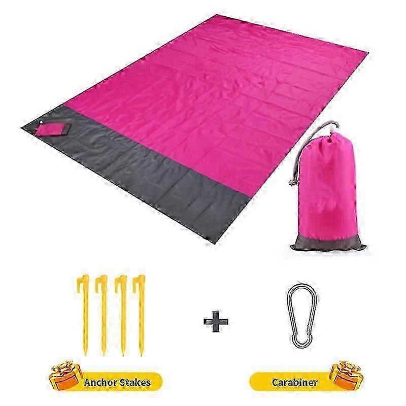 2x2.1m防水ビーチブランケット、サンドプルーフピクニックマット、軽量キャンプマット-ローズレッド