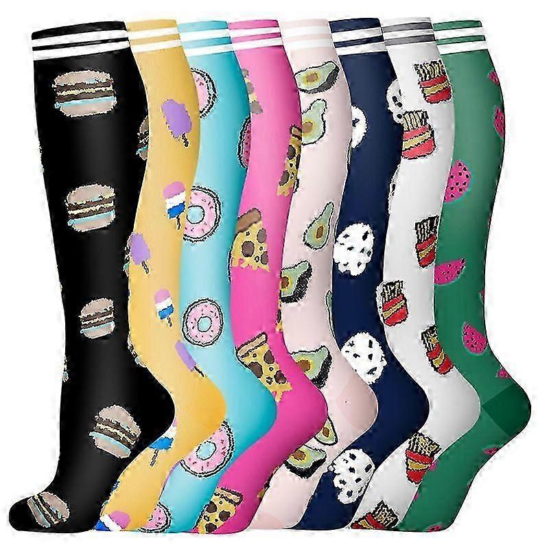 8-Pack Unisex Calf High Compression Socks for Sports & Yoga with Graduated Support and Muscle Recovery