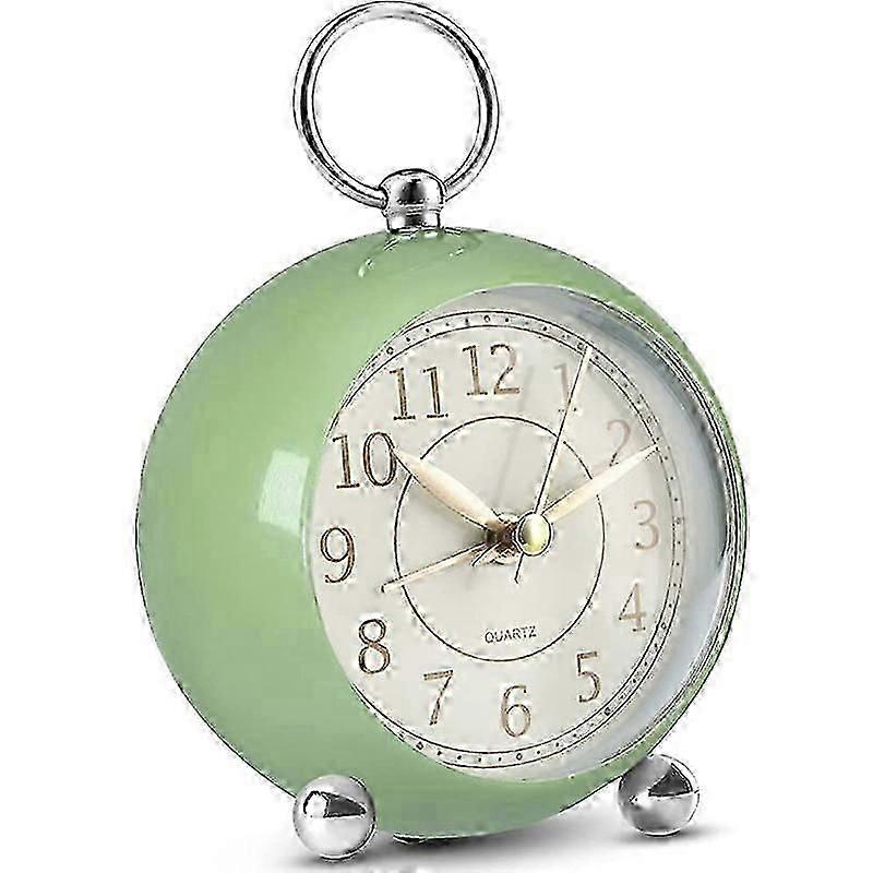 (Green)Retro Analog Alarm Clock, Double Bell, Non Ticking Bell, Vintage, Battery Operated, Quartz Table Clock, With Night Light, For Kids