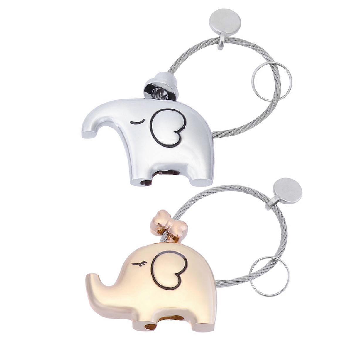 Elephant Keyring Wear-Resistant Zinc Alloy Creative Key Chains for Couples Silver 2Pcs