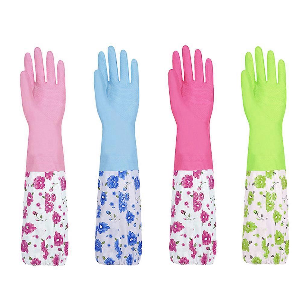 Laundry Cleaning Gloves with Drawstring Closure Kitchen Dishwashing Glove for Housewives PVC Rubber Material 2Pairs