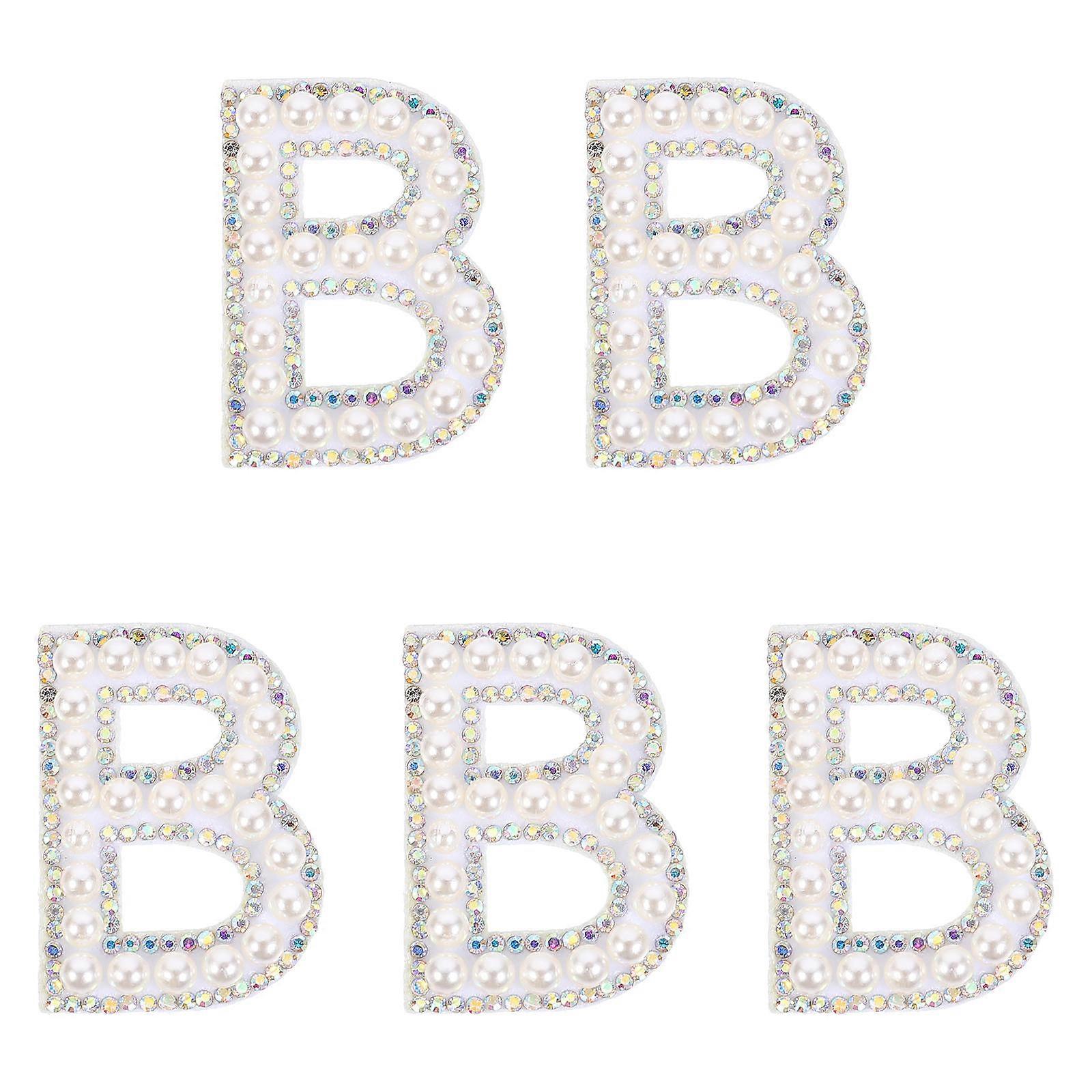 5pcs Pearl & Rhinestone Alphabet Patches for DIY Clothing, Embroidery, Applique – Creative Craft Patches for Dresses, Bags, Hats & More Projects