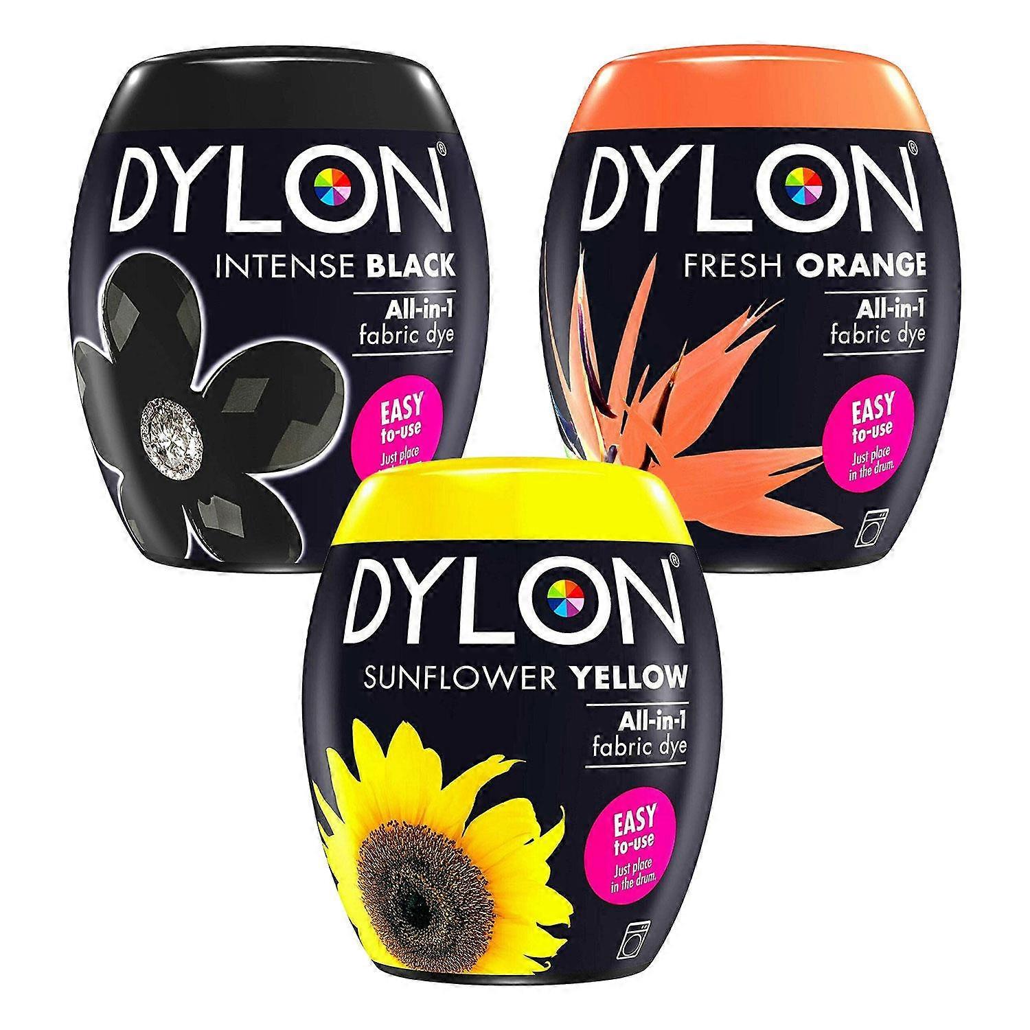 Dylon Machine Fabric Dye Pod, Multipack - Black, Fresh Orange & Sunflower Yellow