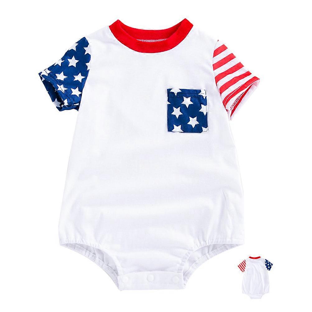 Newborn Romper One-Piece Fall Baby Romper Independence Day Printed Unisex Short Sleeves Easy to Wear 1Set