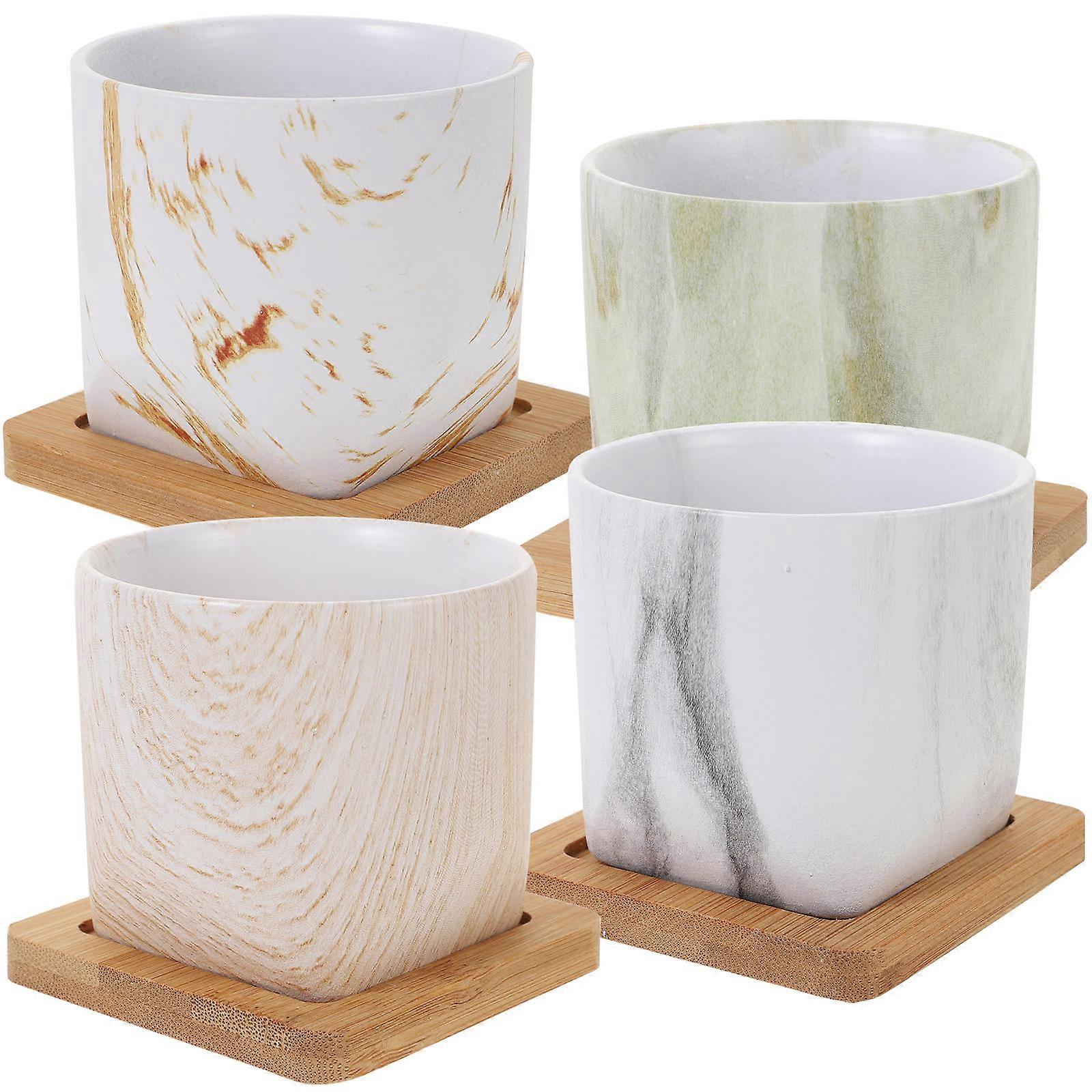 Small Succulents Pots Ceramic Flowerpot Office Use Storage Function 4Sets