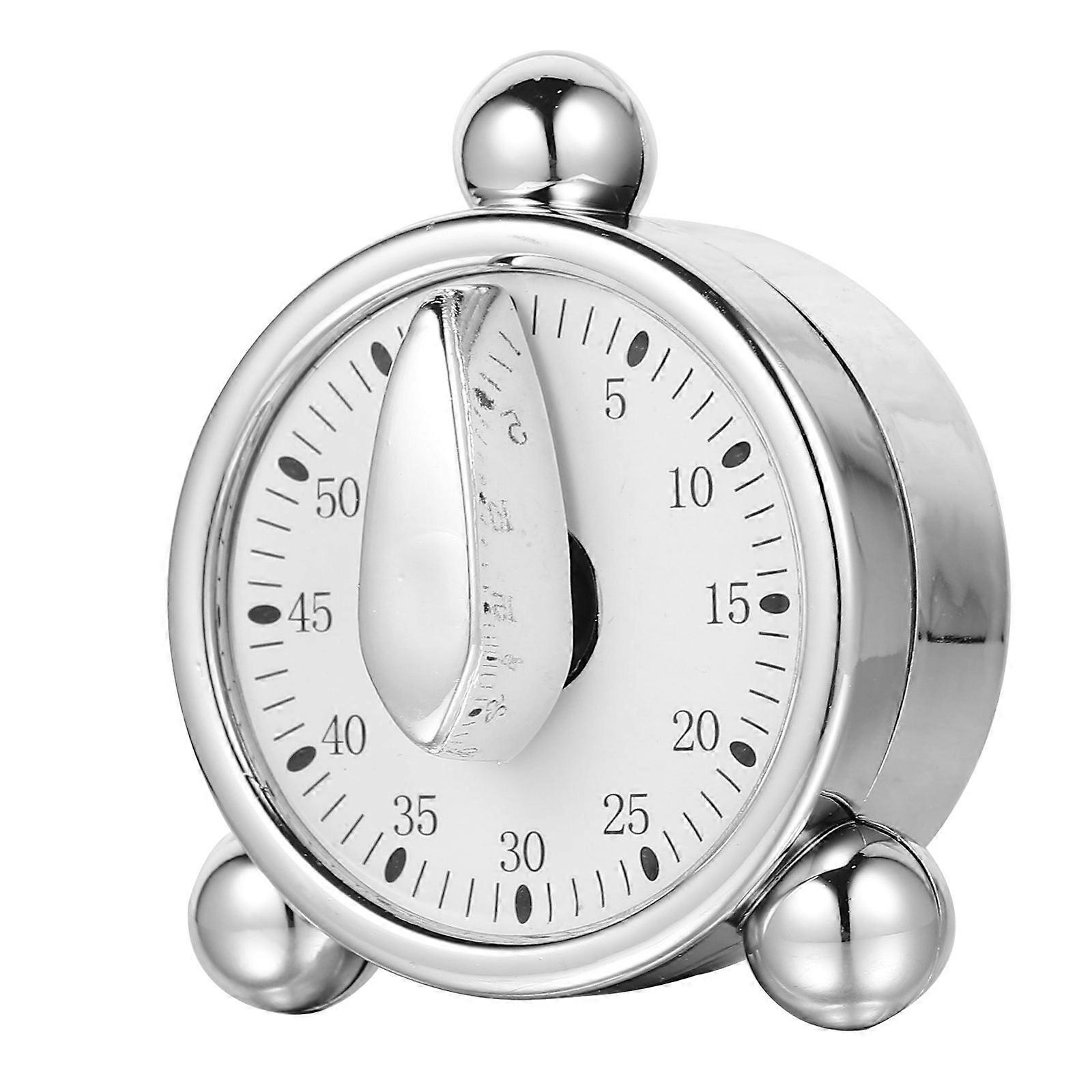 Practical Alarm Clock Timer with Premium ABS Material Silver Color for Home Use No Battery Needed