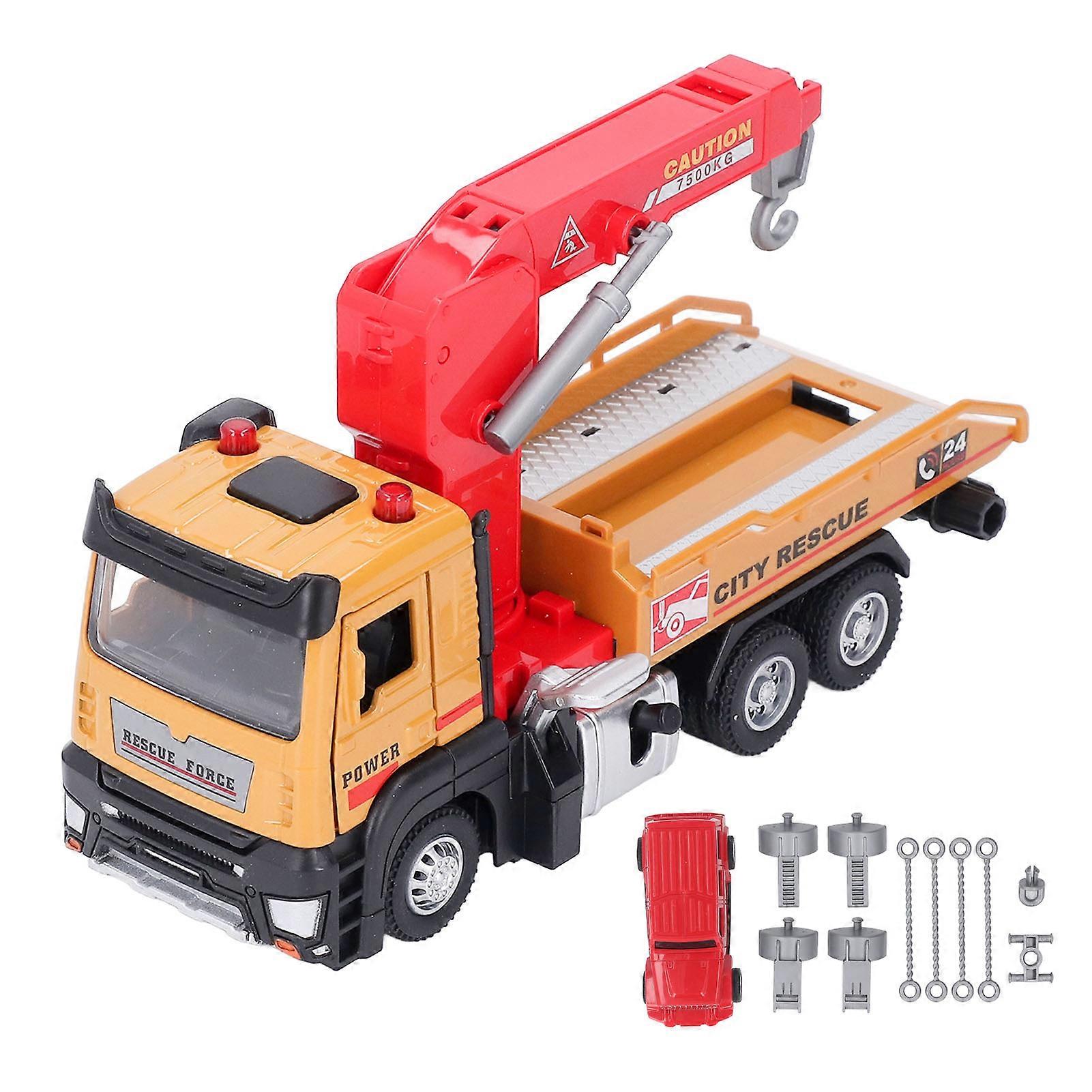1:32 Transport Tow Truck Toy Lifting Function Tow Truck with Hook and Car Vehicle Model for Children Yellow