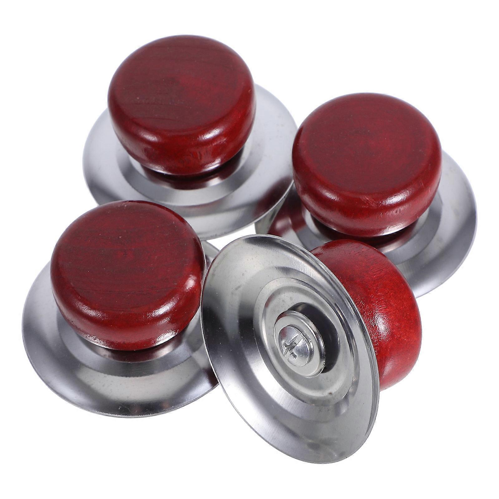 Pan Lid Knob Universal Pot Lid Handle Cooking Comfortable Grip Red Wood 4Pcs