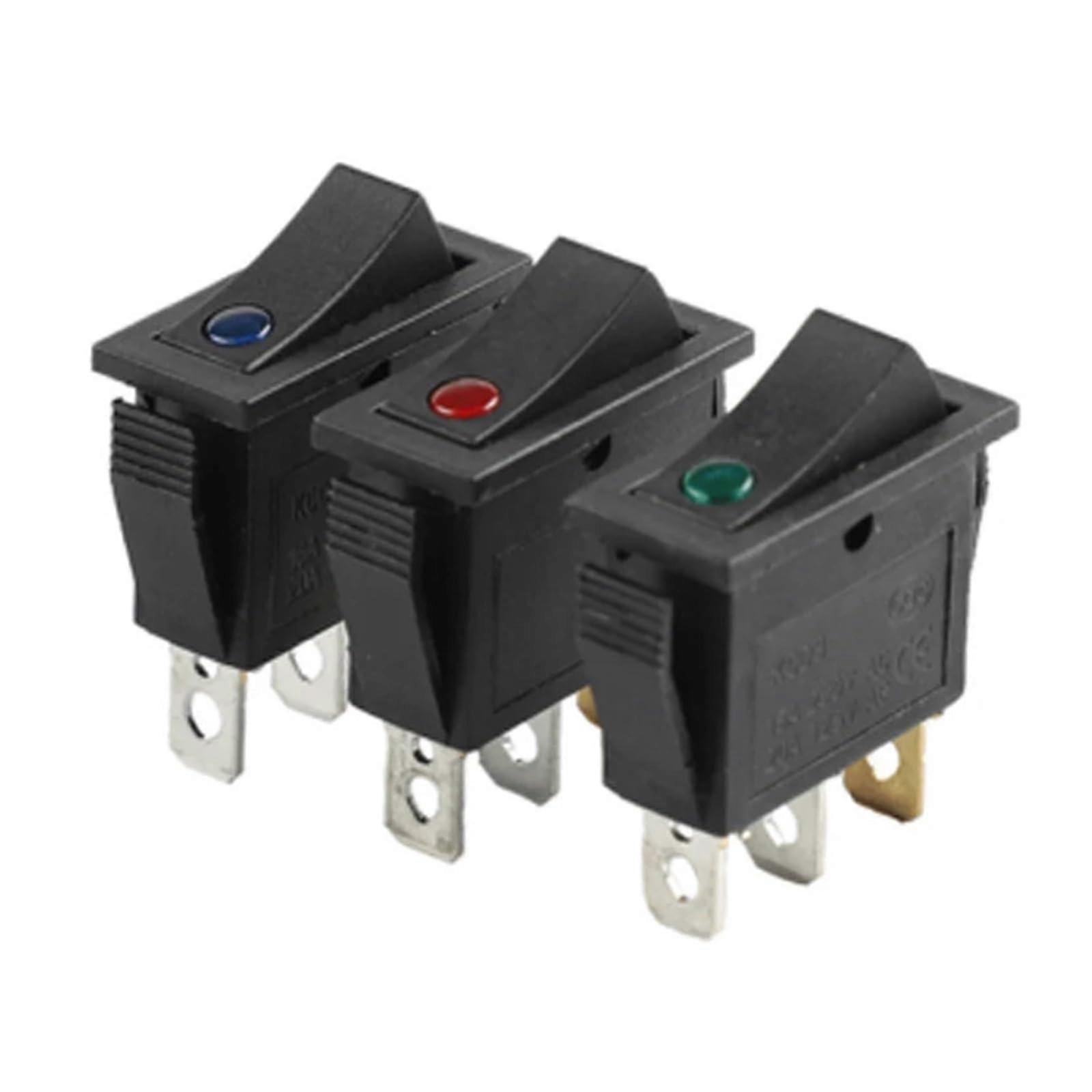 5pcs Black Illuminated Rocker Switch 3 Pin 16A Push Button for Cooker Oil Heater with Red Light Indicator
