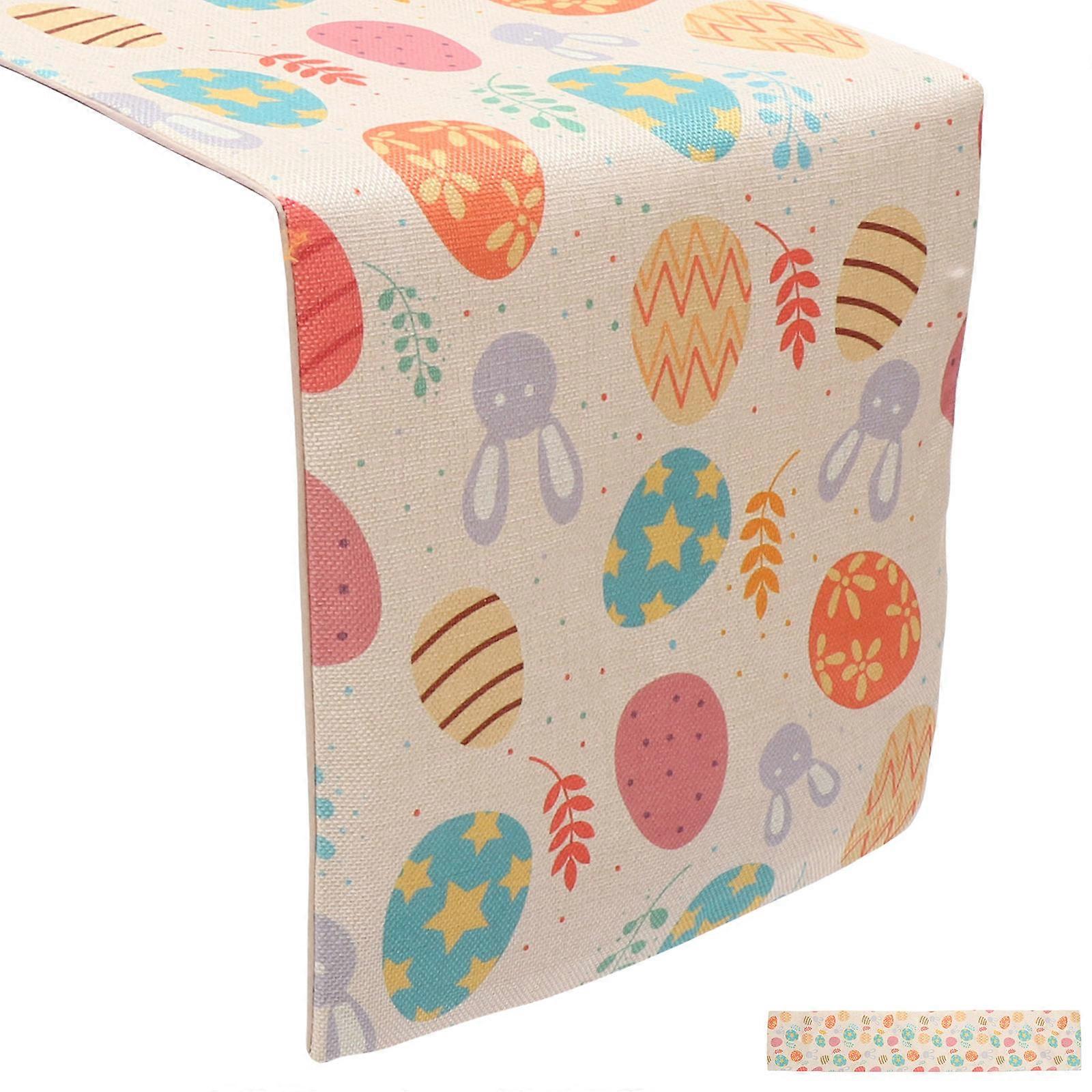 Easter Table Runner with Easter Eggs and Bunny Pattern, Flax Double Layer Tablecloth for Home, Hotel, and Restaurant, Fade Resistant