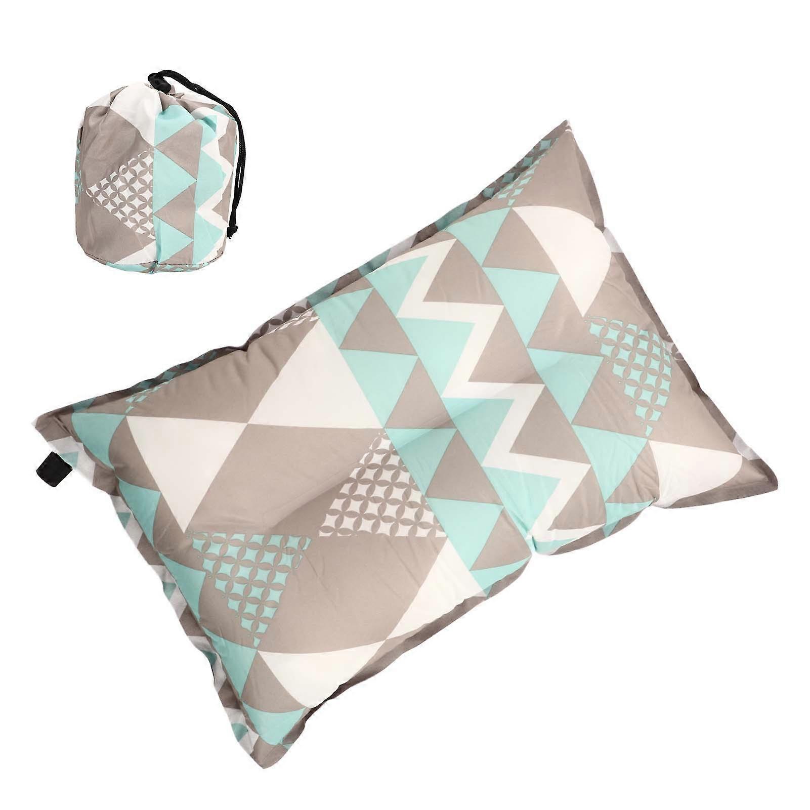 Automatic Inflatable Pillow High Elastic Compression Foam Ethnic Style Casual Outdoor Camping Cushion Gray Blue Print