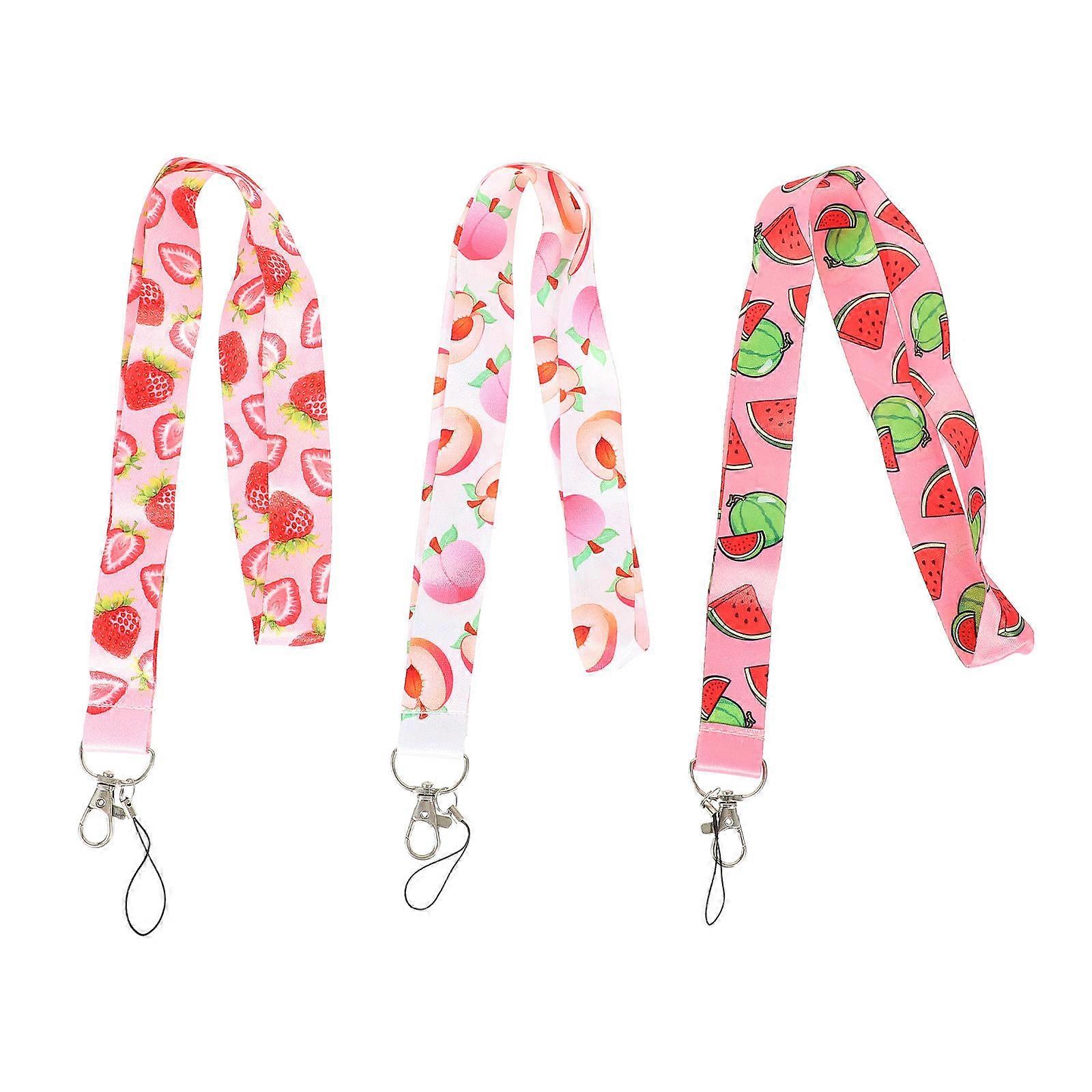 Phone Hanging Ropes Fruit Pattern Lanyard Assorted Color 48.5X2.5cm Daily Use Mobile Phone Strap 3Set