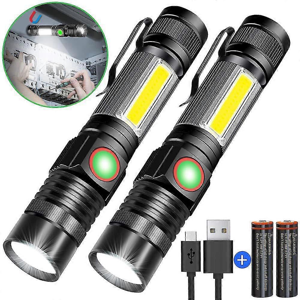 2 Pack Rechargeable High-Power LED Flashlights for Camping, Hiking, and Emergency Use with 18650 Rechargeable Battery Included