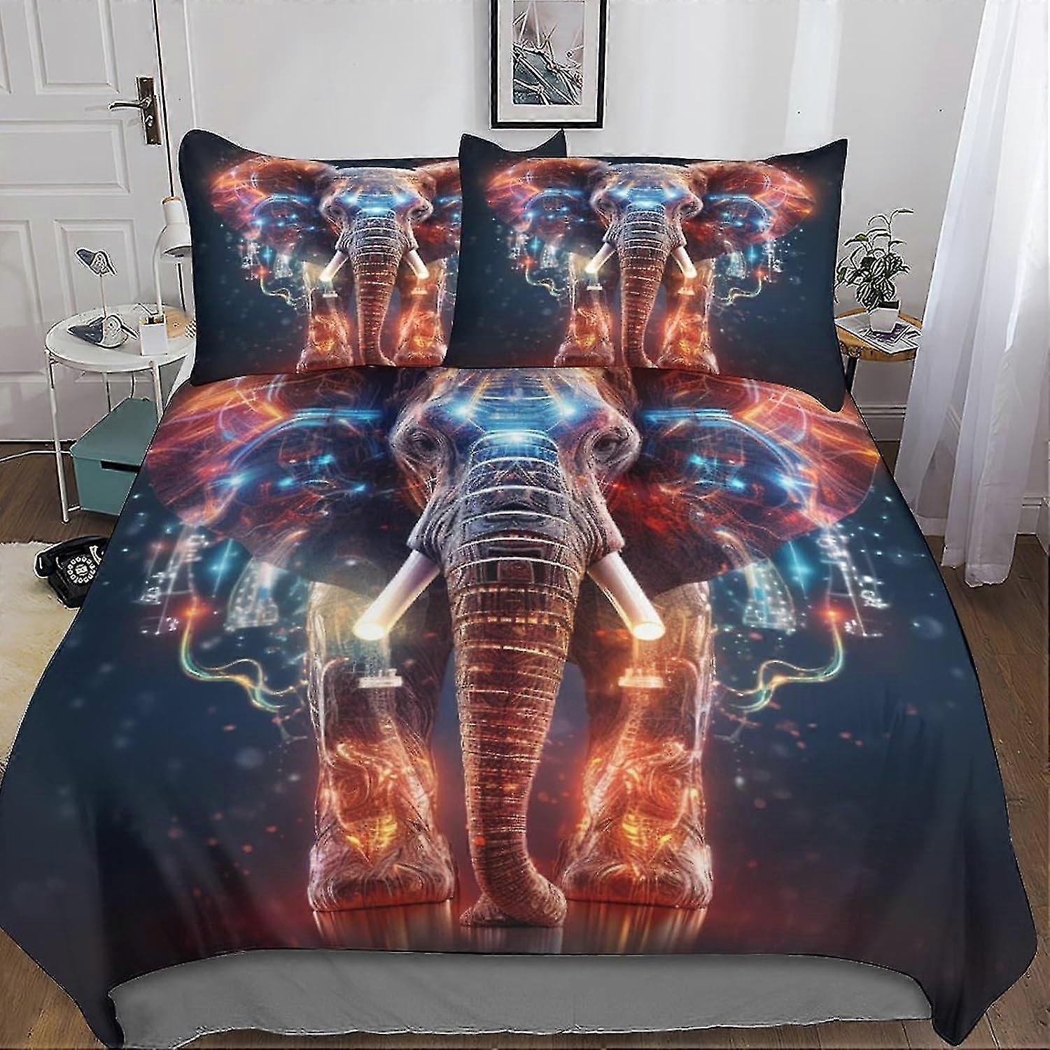 Elephant Bedding Set Duvet Cover Set with 3D Printing, Soft Breathable Comforter Cover with Pillowcases