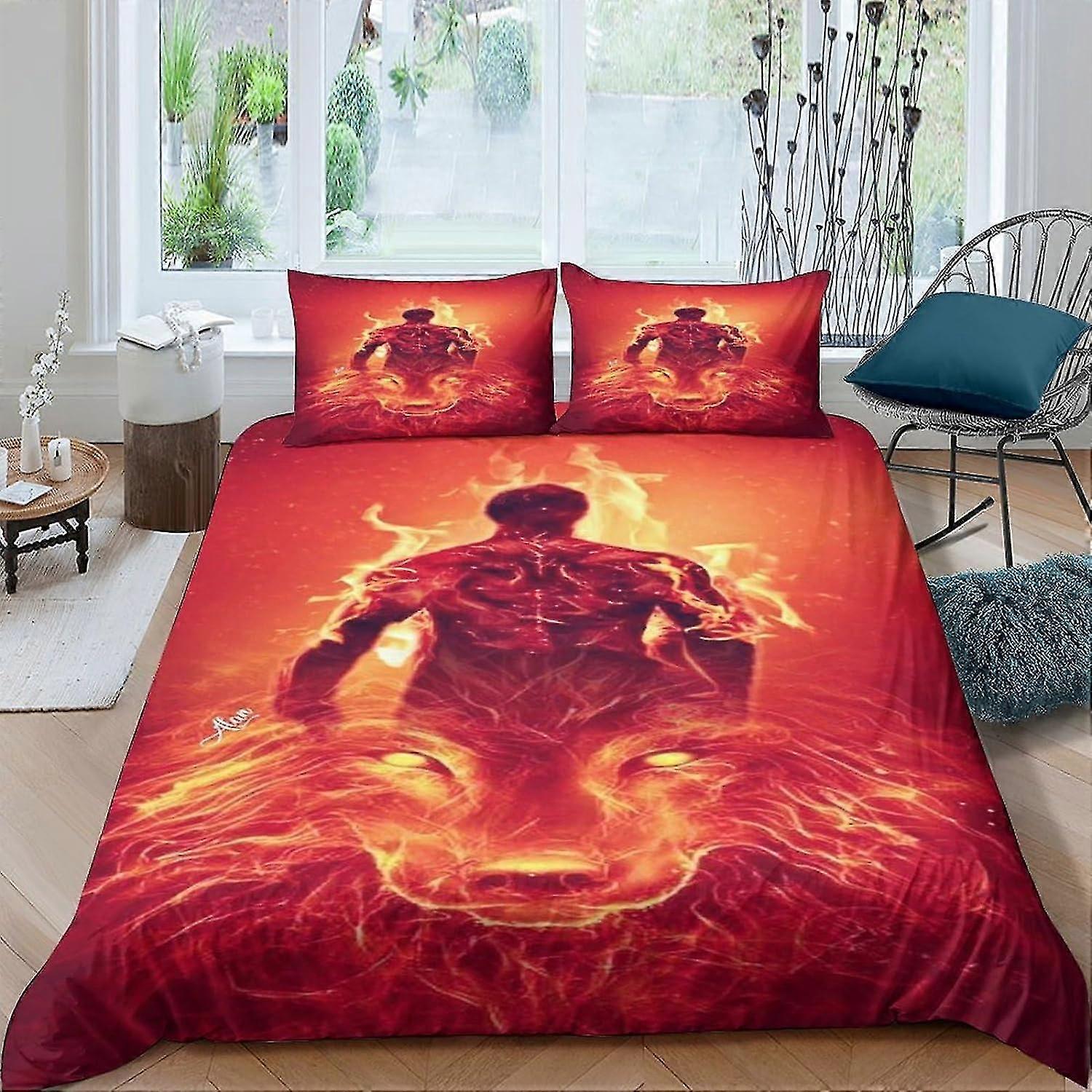 Zestaw poszewek na kołdrę 3D Flame Pattern z zapięciem na zamek błyskawiczny - Miękka pościel - Nadaje się do różnych marek - 3 sztuki