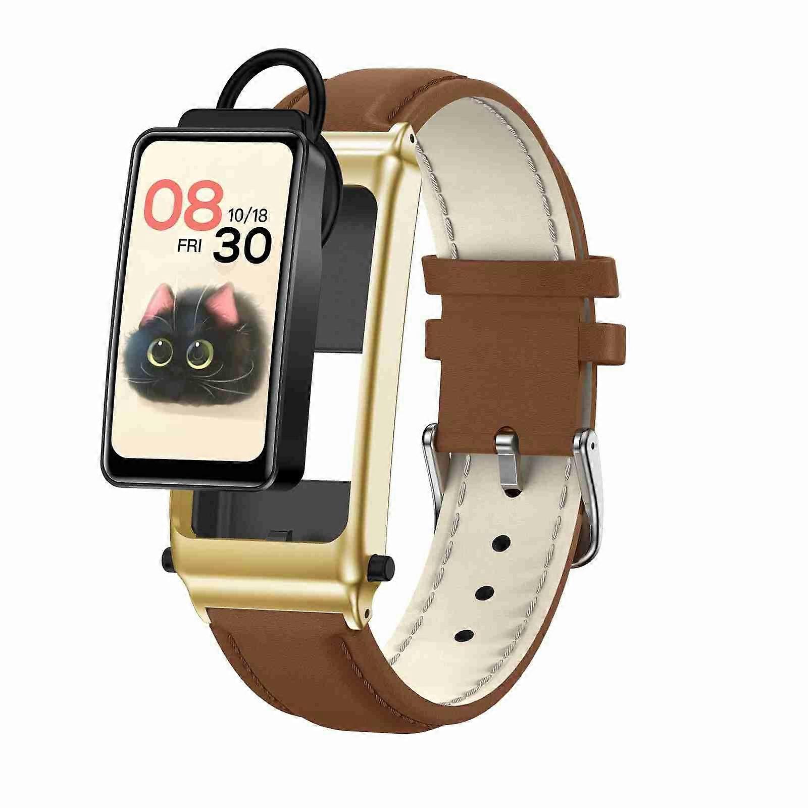 K80 1,57 pouce Bande de cuir IP67 Écouteur Détachable Montre intelligente Prise en charge Bluetooth Appel Bande de cuir (Or)