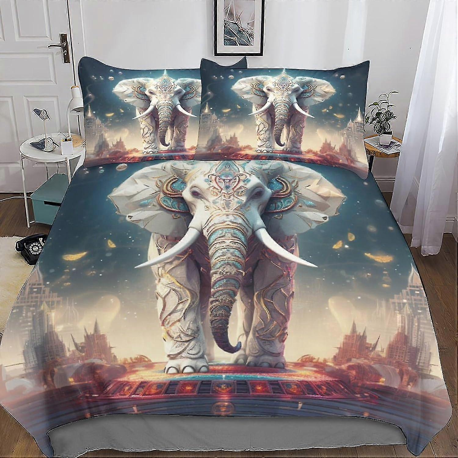 Elephant Duvet Cover Set, 3D Creative Printing Quilt Cover Bedding Set with Pillowcases, Soft Microfiber for Adults and Kids 3 Pieces