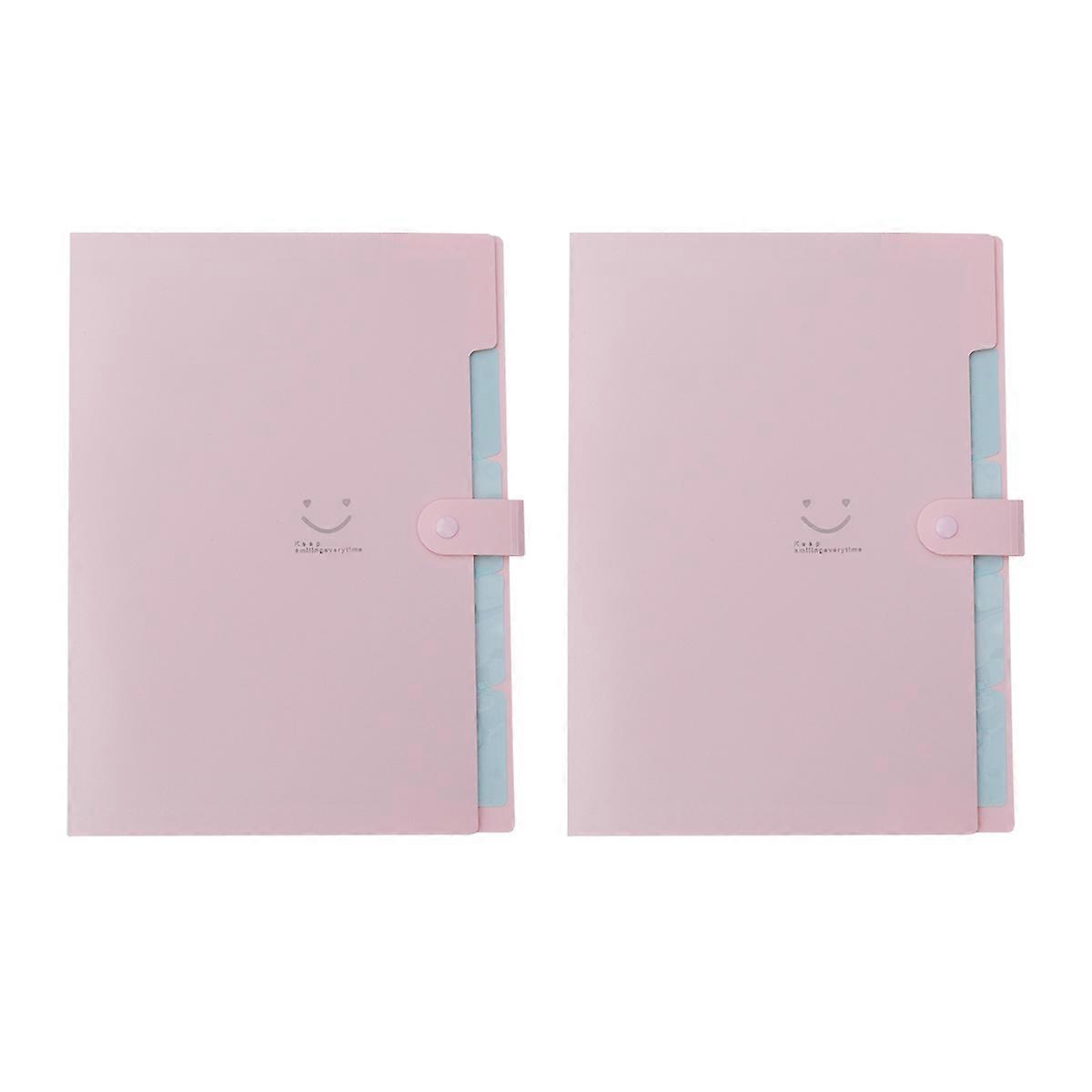 A4 Multi-Layer Classified Folders Pink 32.5x24cm for School Office Storing Documents 2Pcs