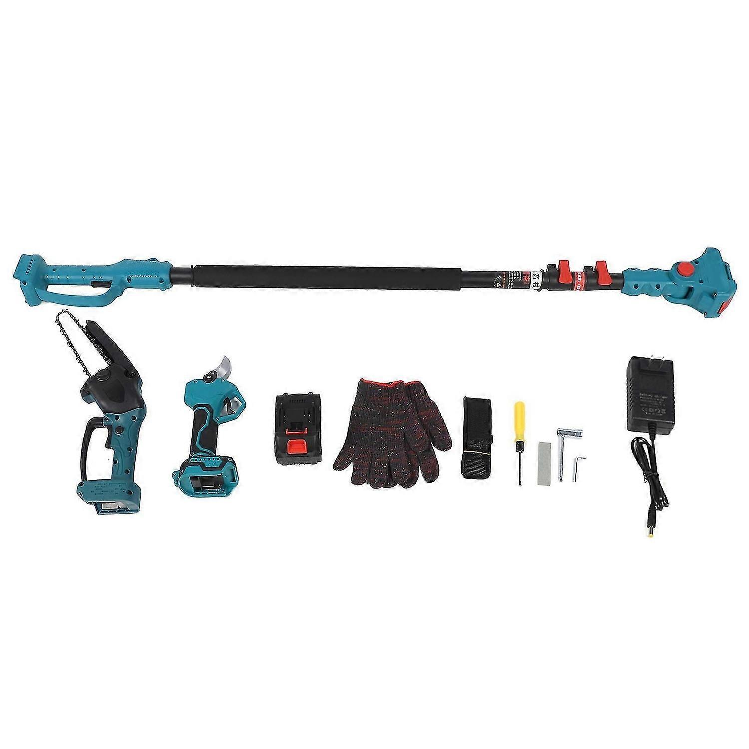 Electric Pruning Shear with Chainsaw Extension Rod Digital Display Cordless Pruner 180 Degree Adjustable Head 110