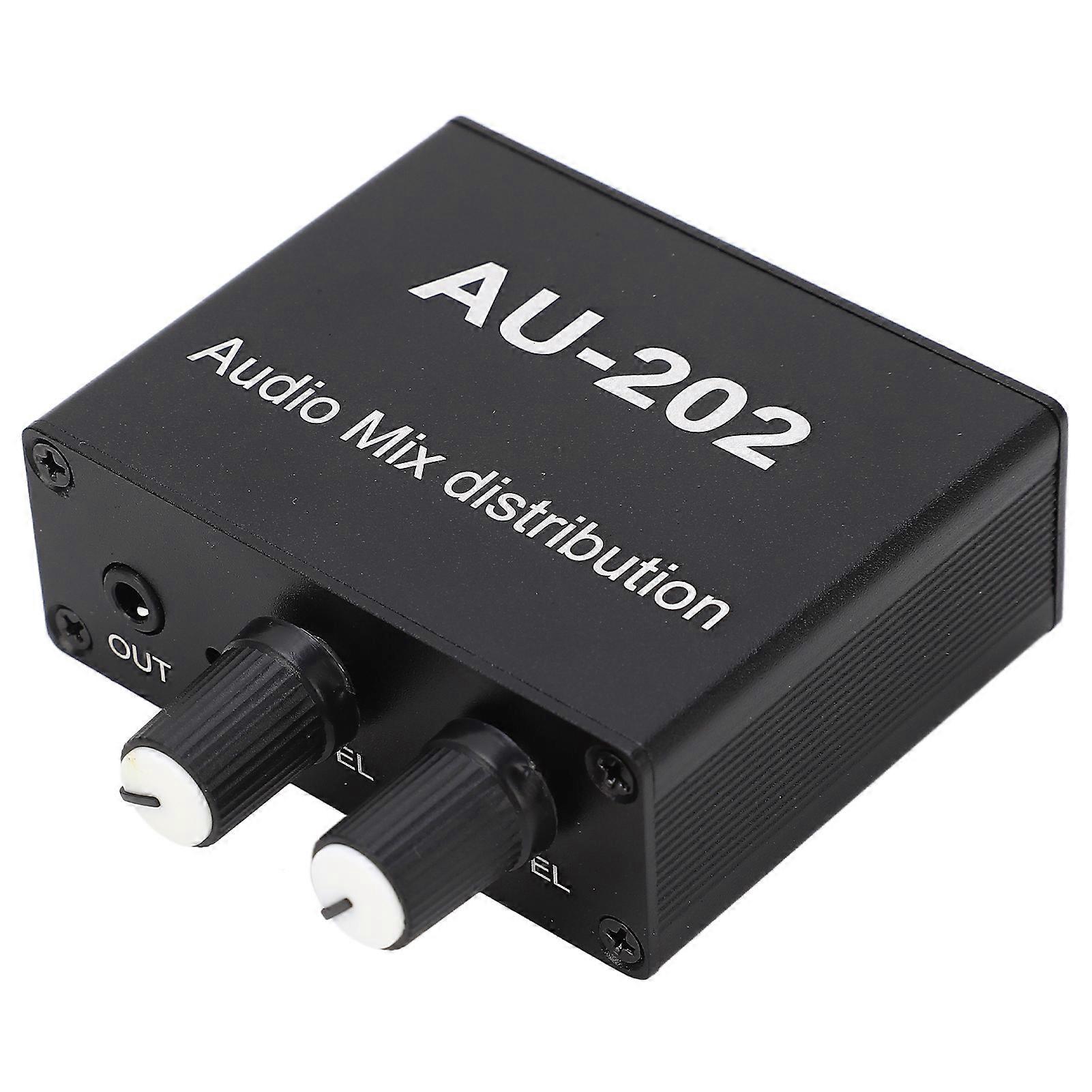Mini Audio Distribution Mixer 2 in 2 Out Stereo Magnifier Distributor with Power Adapter 100‑240V EU Plug 