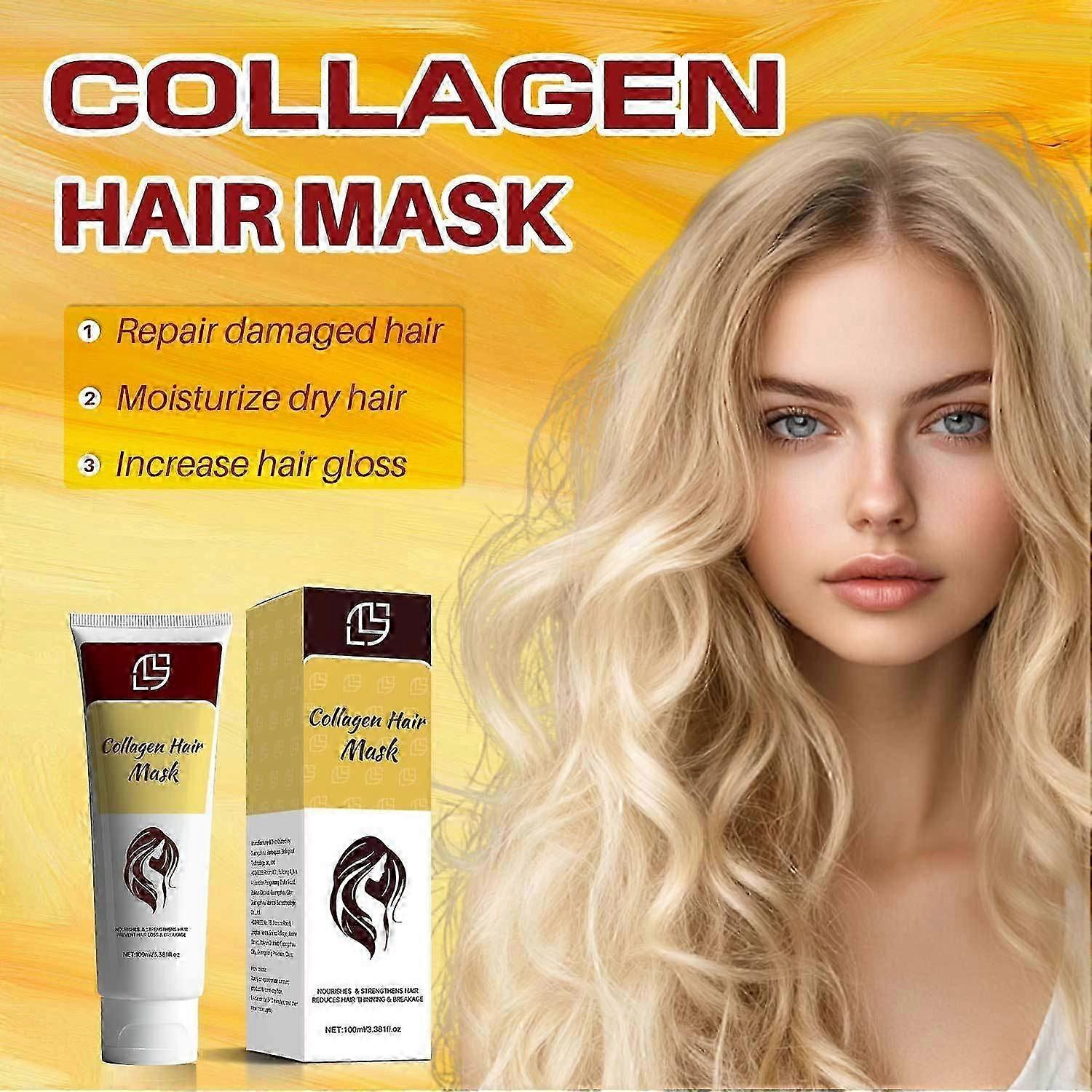 Masque capillaire au collagèneRépare les cheveux abîmésHydrate les cheveux secsAugmente la brillance des cheveuxConvient à tous les types de cheveux