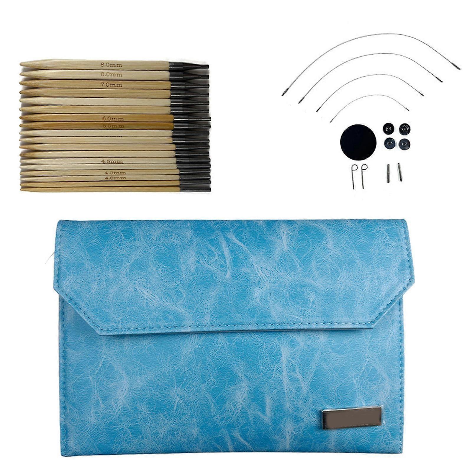 Knitting Tool Accessory Set For Handcrafted Bamboo Interchangeable Needle Set With Case Blue