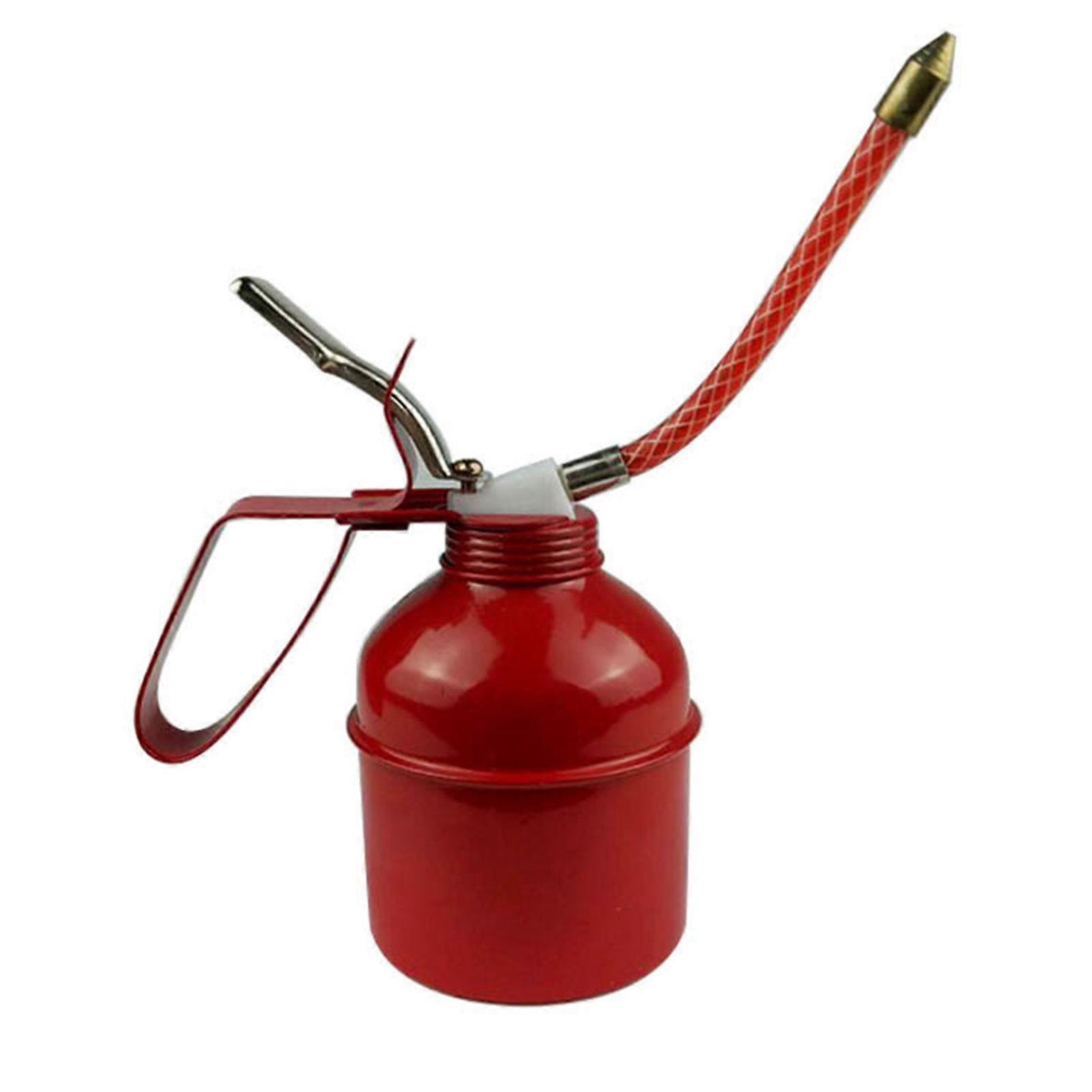 Manual Oiler Can Iron Red Lever Style Lubrication Oiling Can Flexible Hose Oil Can Pump