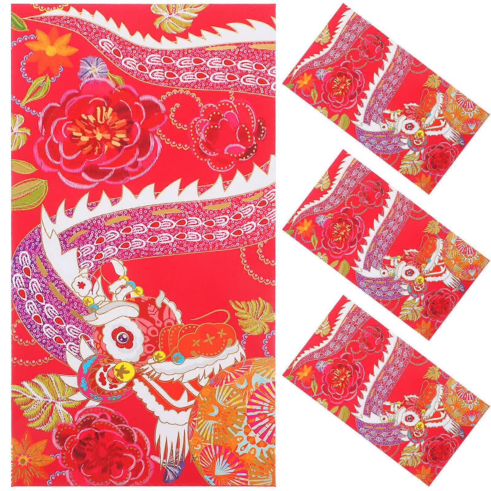 Creative New Year Red Envelope Gold Color Chinese Elements Practical 4Pcs