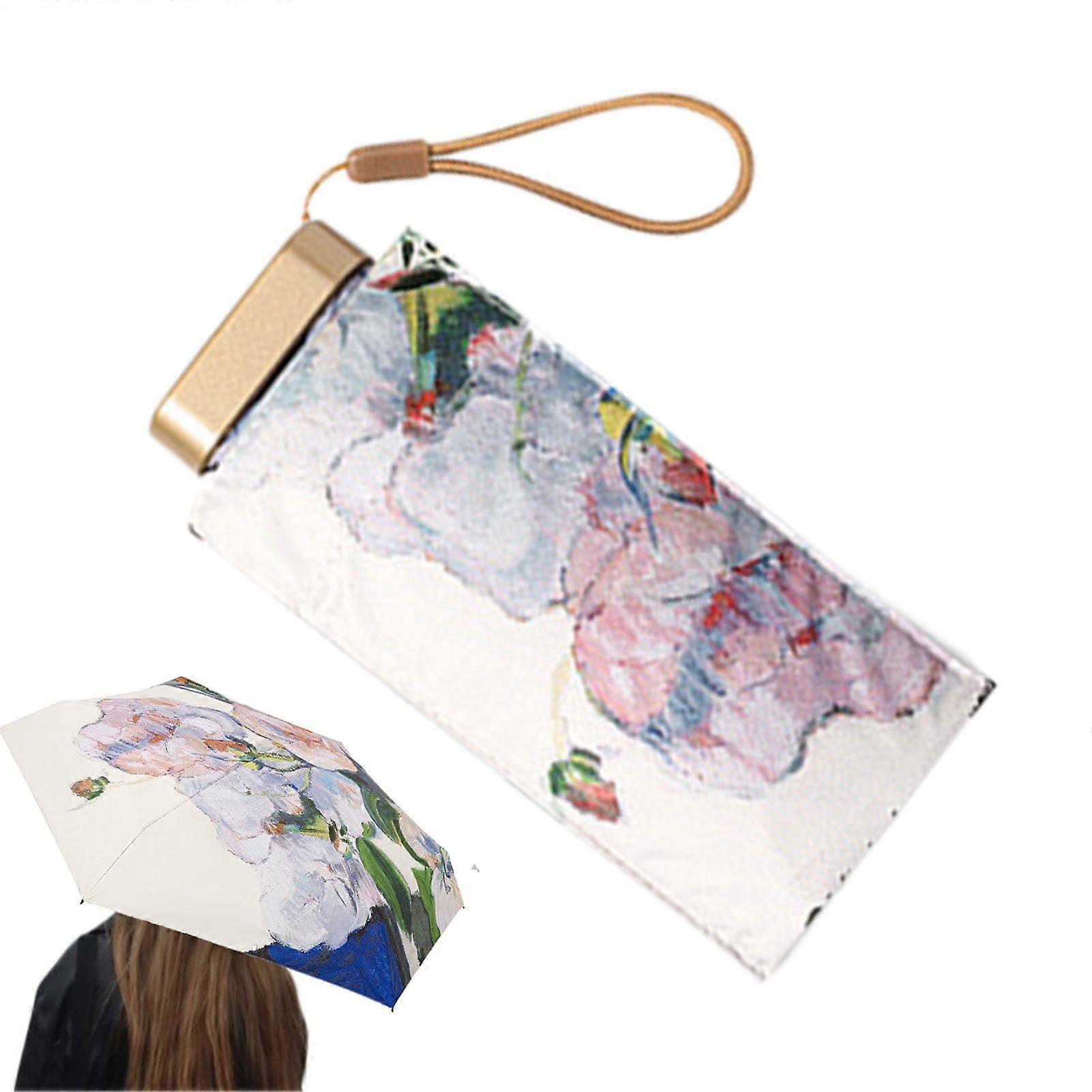 Portable UV Protection Beach Umbrella with Floral Pattern - Waterproof Travel Accessory for Golf, Hiking, and Commuting