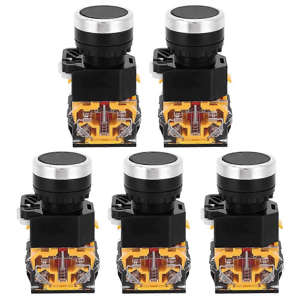 5pcs 22mm 37V-440V Push Button Switch Self Locking Button Switch without Light(Black )
