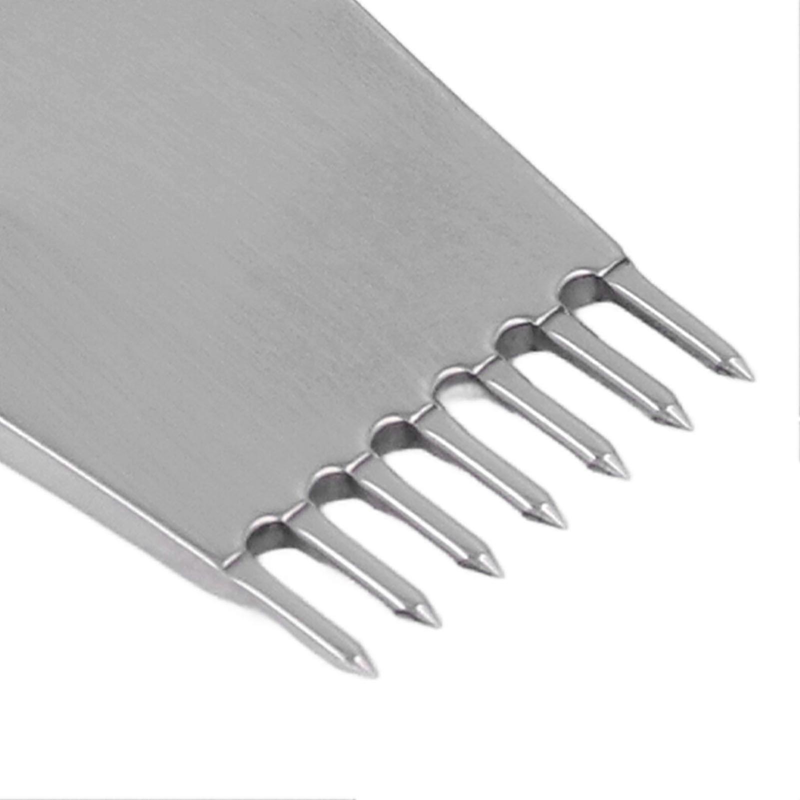 Leather Pricking Iron Round Cutting Mirror Polished High Speed Steel Leather Prong Punch with Glossy Handle Leather Tools 4mm 7 Teeth