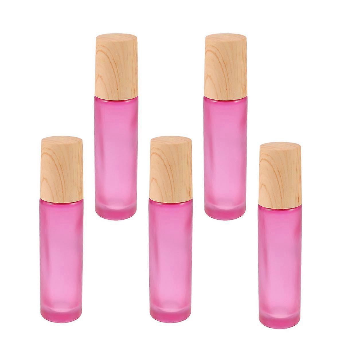 5pcs 10ml Wooden Lid Bottle Mini Glass Bottles Empty Small Bottles Portable Perfume Storage Container for Home Travel Pink