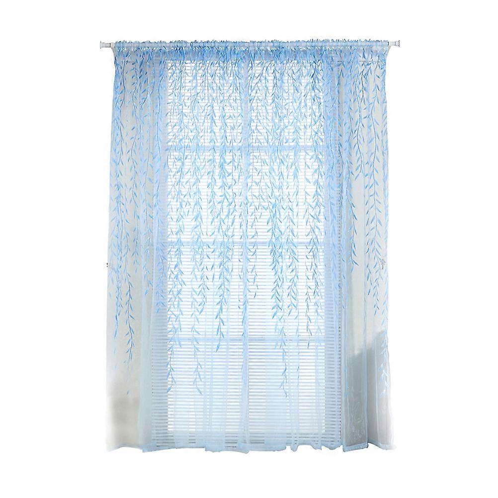 Willow Leaf Curtains Sheer Window Valance Drape Valances For Bedroom Light Filtering 200cm x 100cm Sky-Blue 1Pack