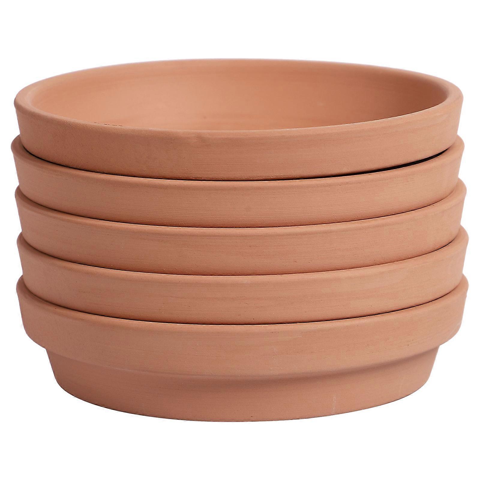 5pcs Pottery Plant Saucers for Indoor Outdoor Use to Catch Water Brown Flower Pot Trays 7.5 inch