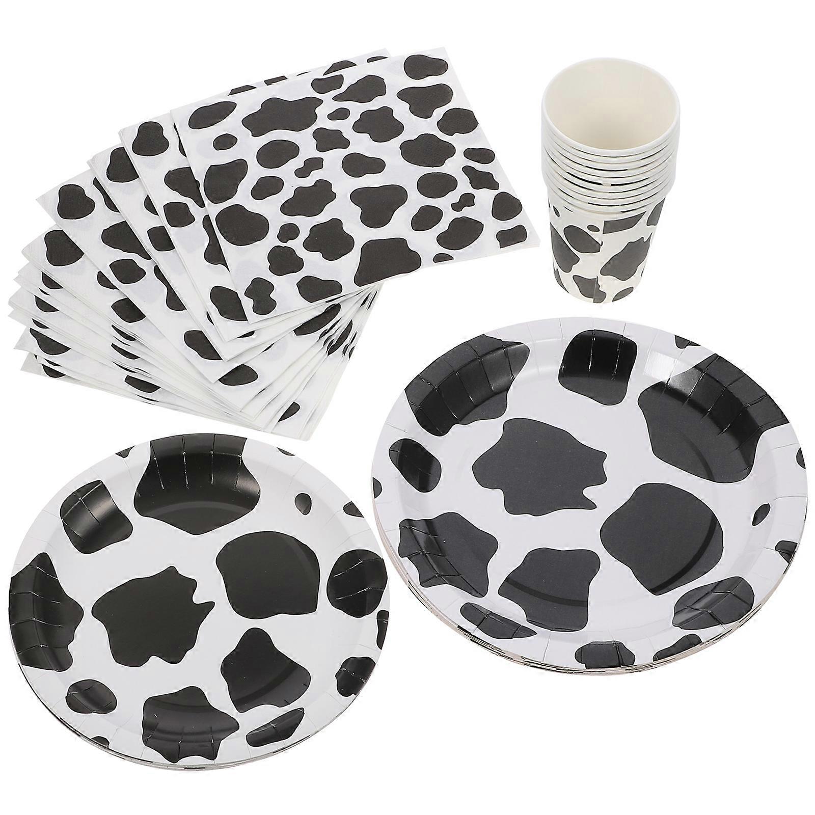Party Decorations Cutlery Kit Cow Theme Plates and Cups Family Use The 1 Set