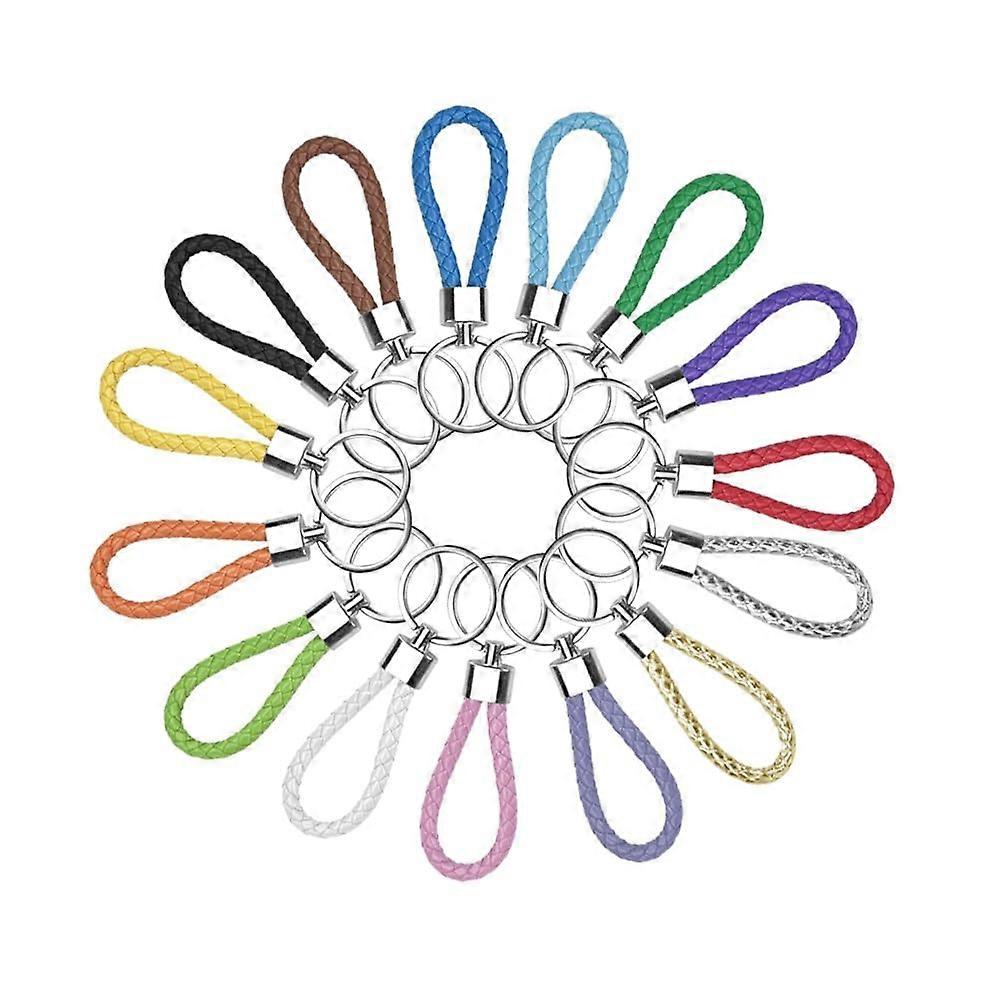 Leather Braided Key Chains Pack of 15 Multicoloured Handmade Key Ring Loop for Men and Women, Durable Leather Strap