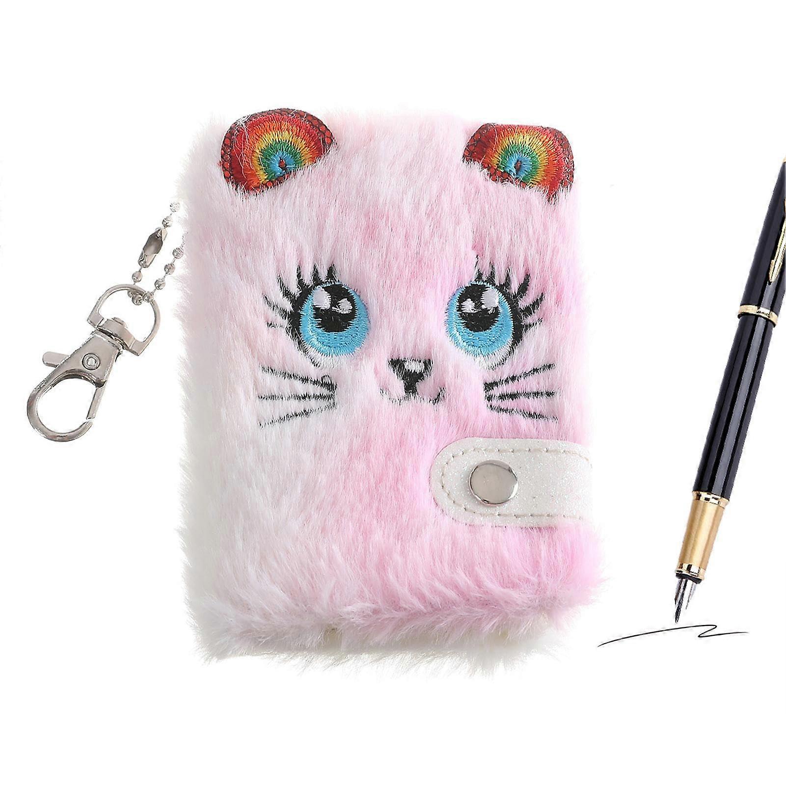 Fluffy Notebook Pink Cat Kids Notebook With Keychain Sequin Design Lined Pages For Writing And Drawing Girls