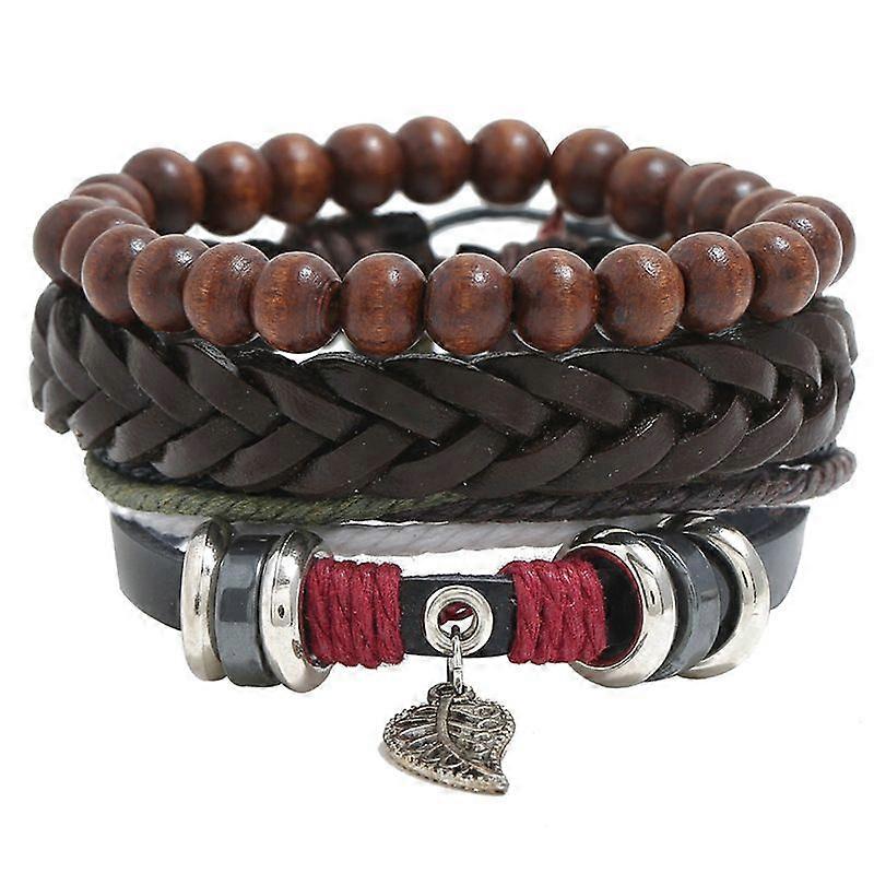 Leaf pendants string beaded cowhide bracelet - Leaf pendants string string woven bracelets - Hand-woven bracelets for leaf pendants