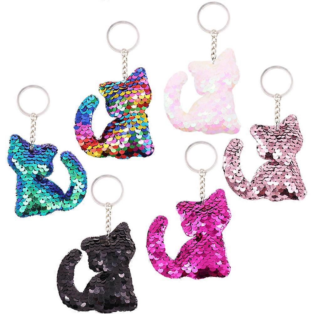 Glitter Sequins Cat Shaped Keychain for Key Holding Assorted Color Plastic 4pcs Each Color